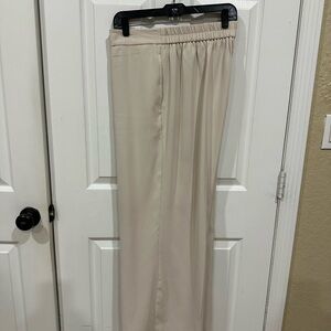 Light Beige Wide-Leg Elastic-Waist Pants
